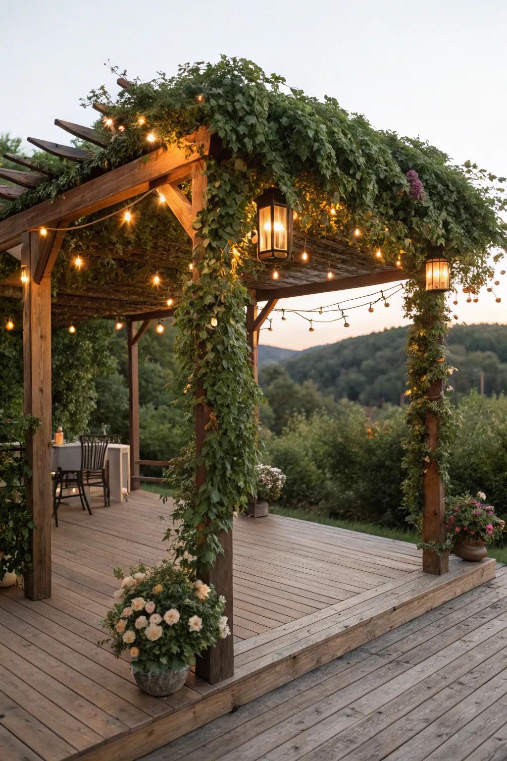 A nature-inspired wooded covering that harmonizes beautifully with the outdoors.