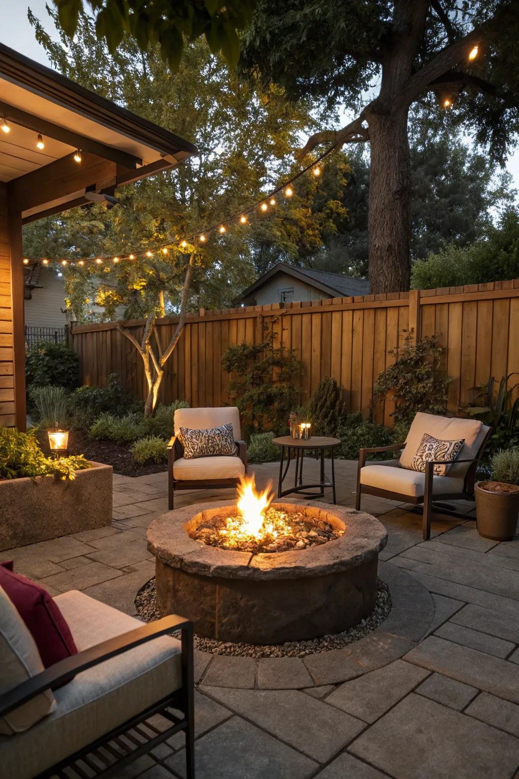 A fire pit is perfect for cozy gatherings.