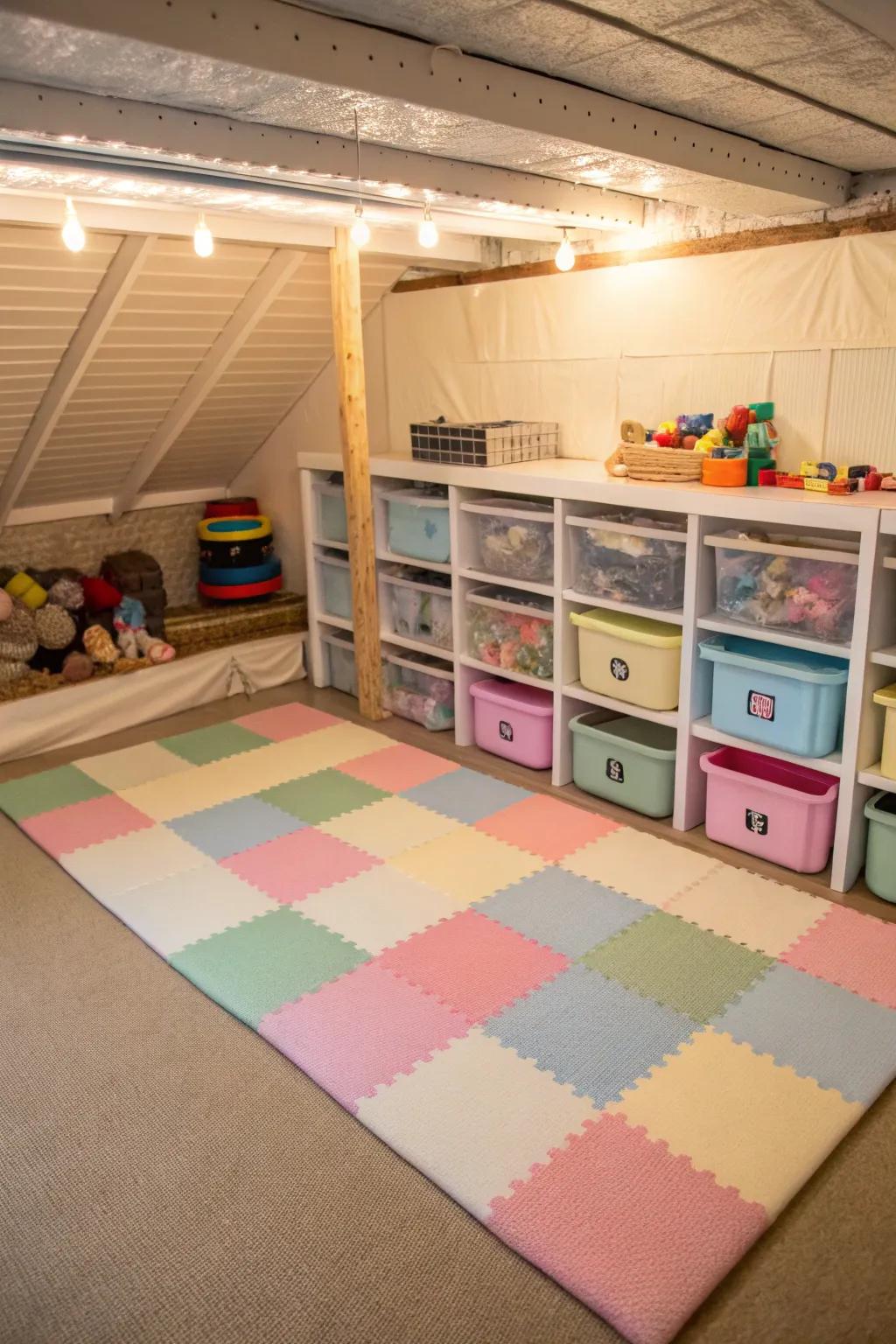 Change part of your underhouse area into a fun nook for kids.