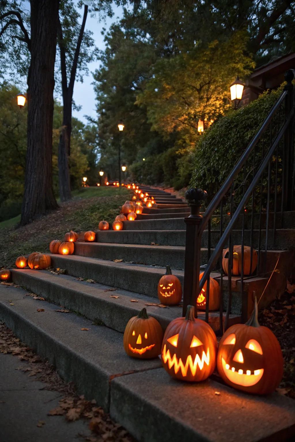 A parade of jack-o'-lanterns guides the way.