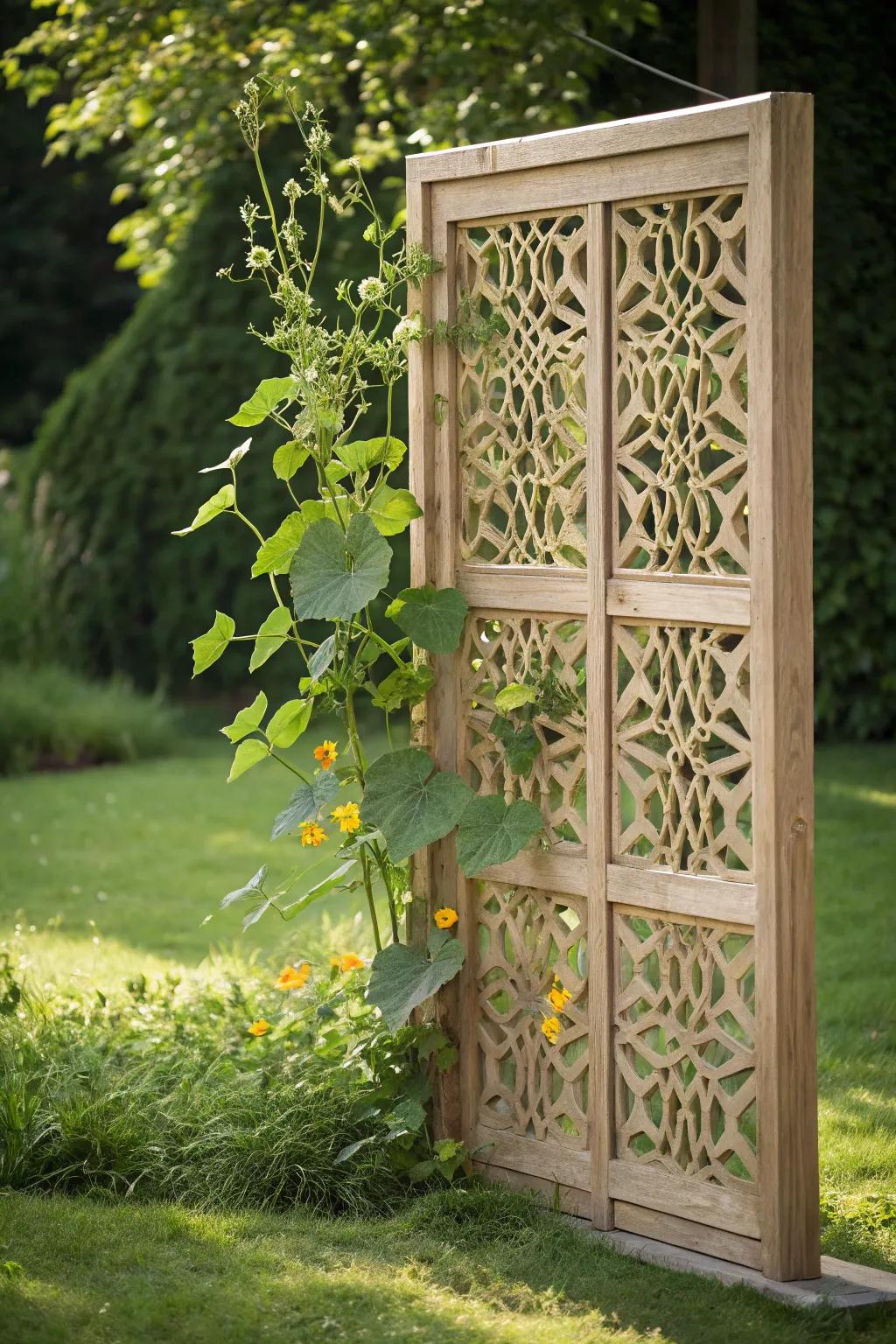 Accentuate your garden's finesse with a minimalist crisscross panel, where craftsmanship encounters nature.
