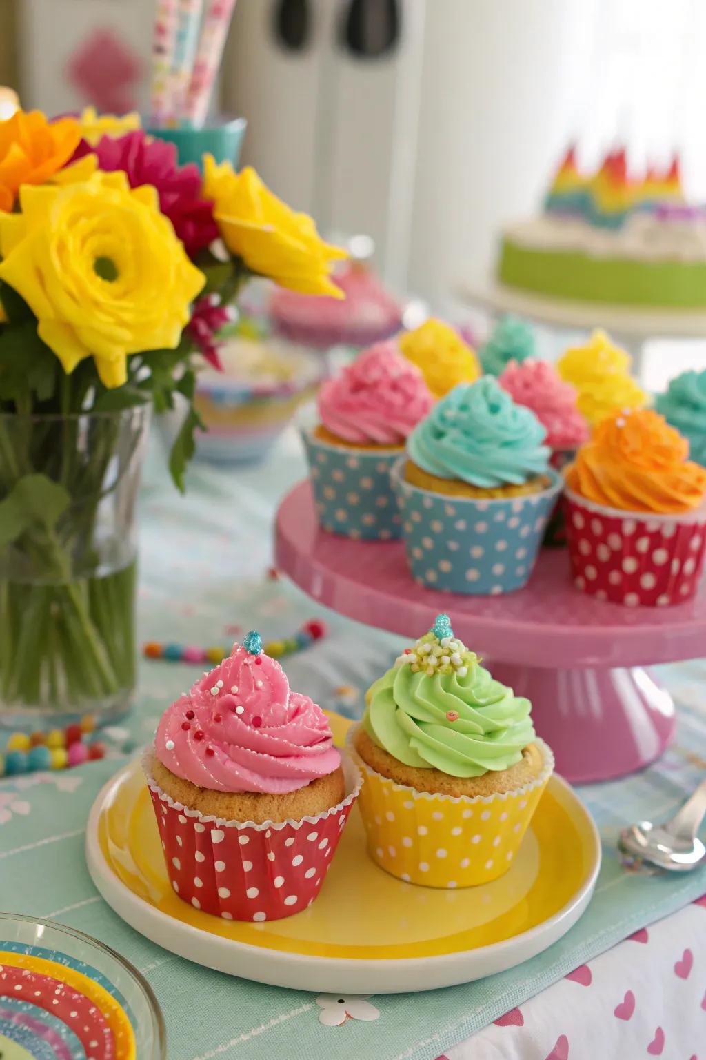Cupcakes in vibrant colors bring a burst of excitement to any event.