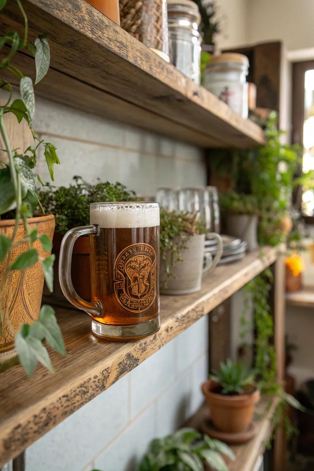 Embossed emblems distinctively personalize your beer mugs.