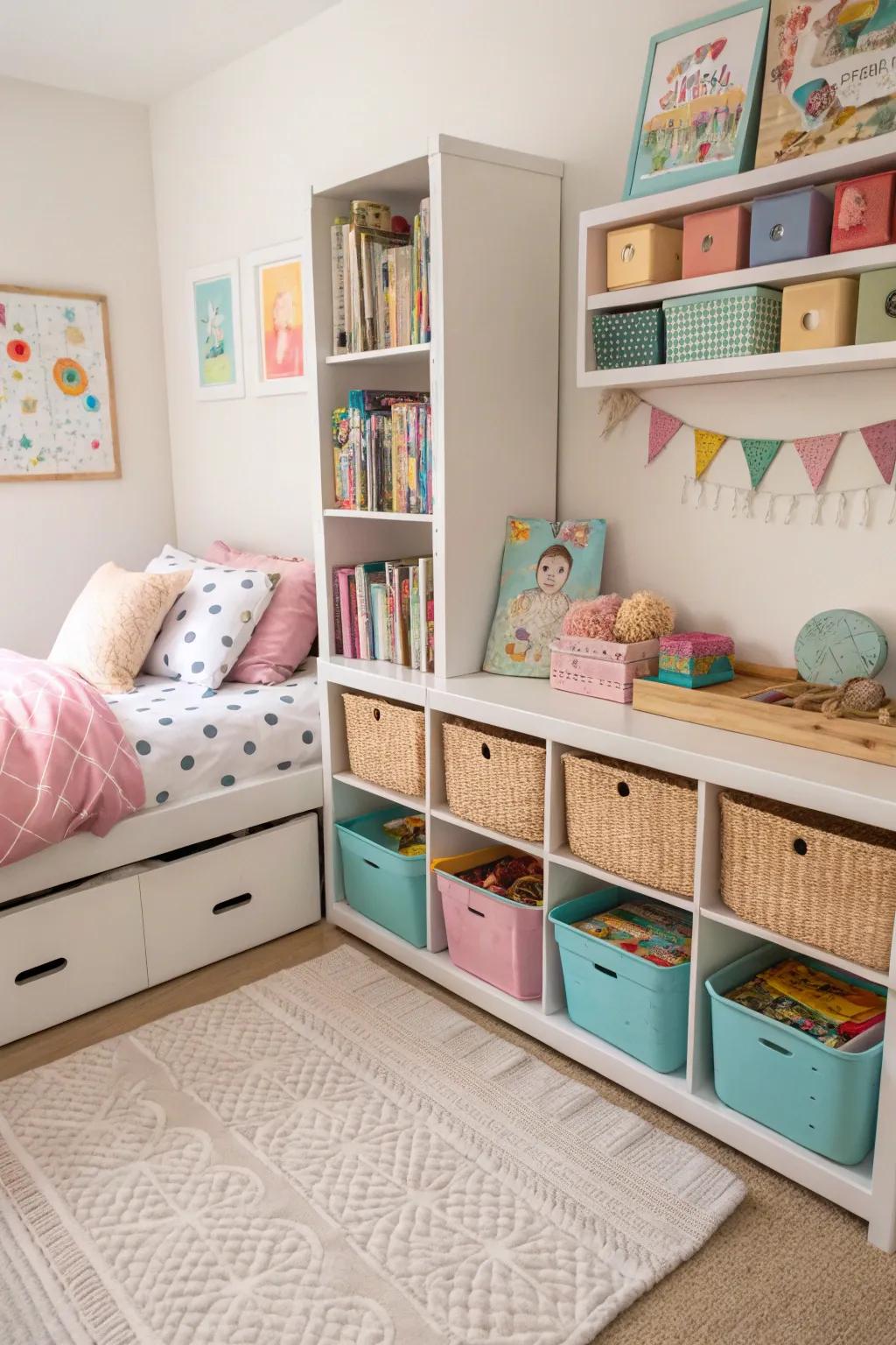 Chic and functional stowage solutions for a clutter-free area.