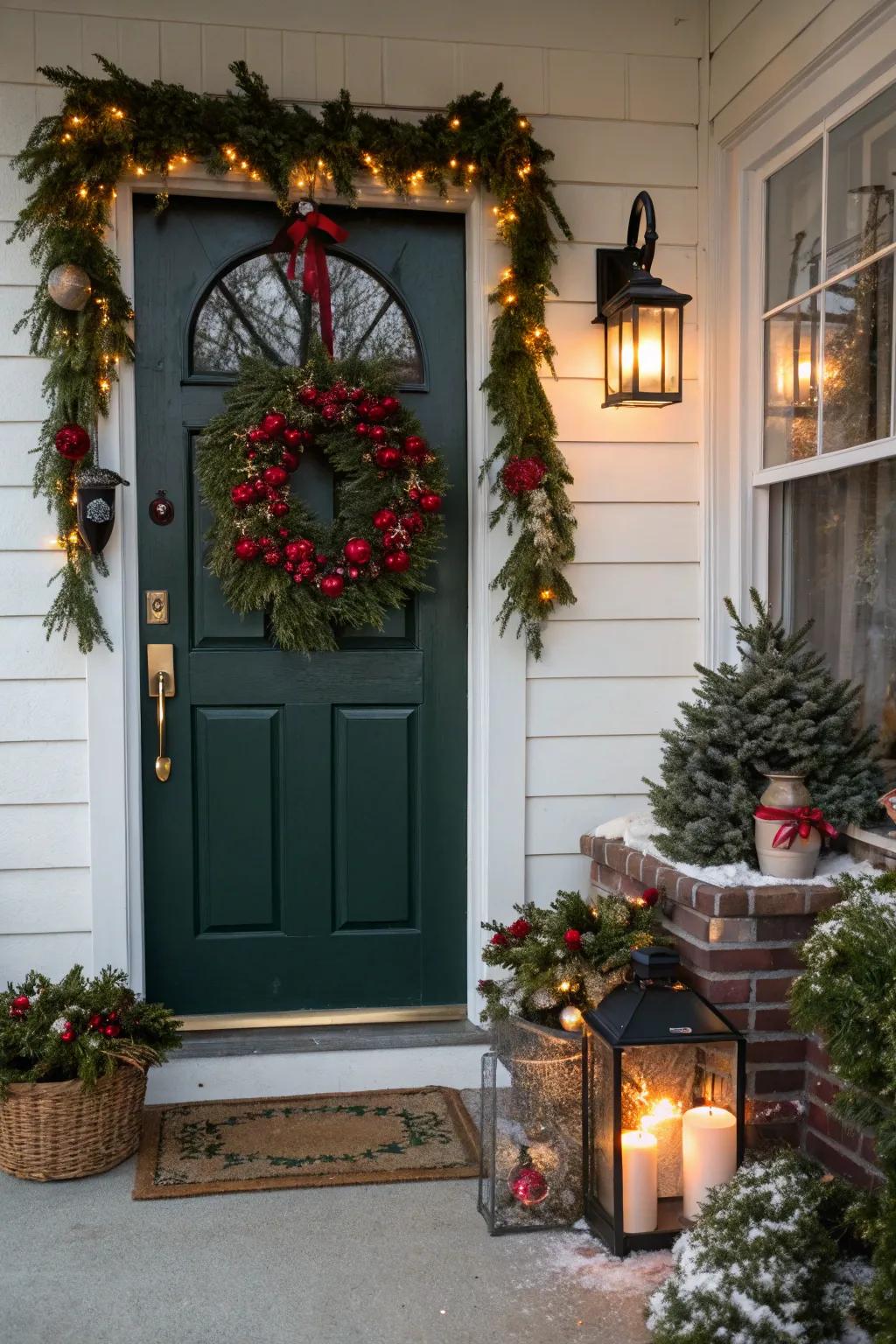 A season-themed garland spreads celebratory delight at the entry.