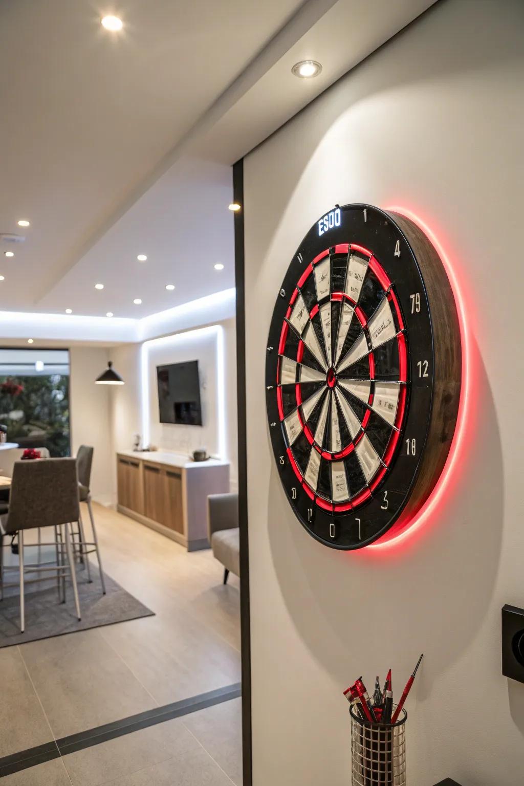 Focused lighting enhances your dart board wall.