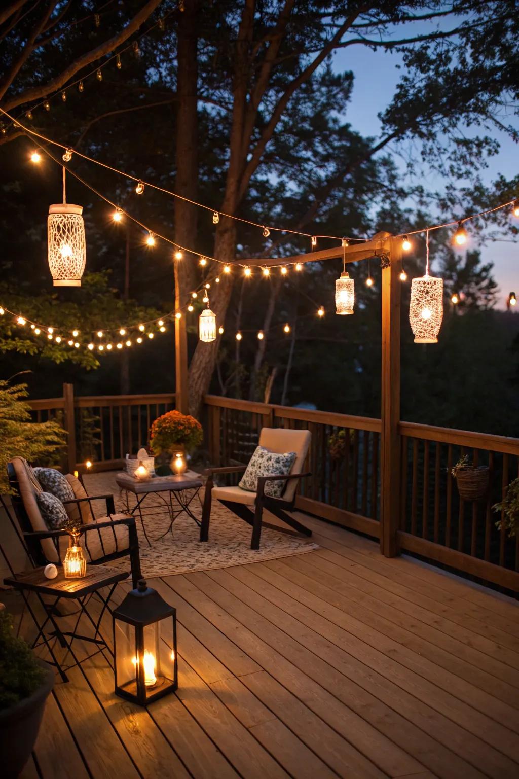 Gentle illumination casts a magical radiance over this deck, ideal for twilight relaxation.