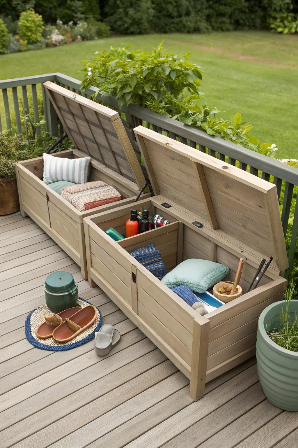 Storage benches that offer both seating and space-saving solutions.