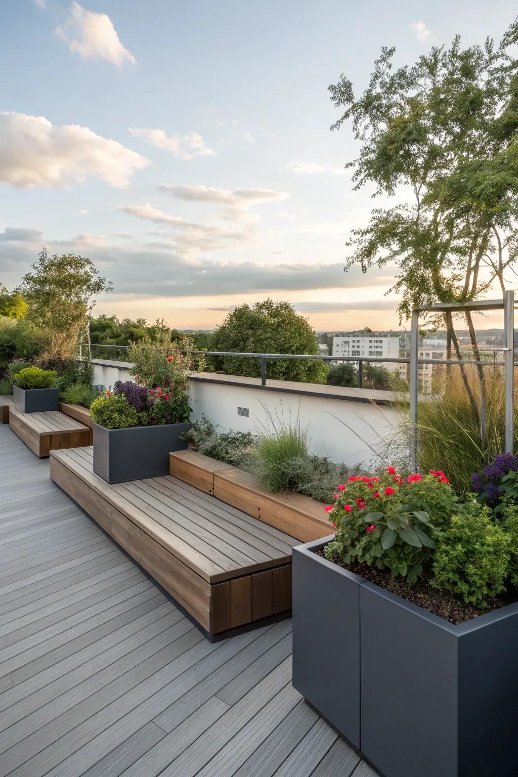 A contemporary layout featuring suspended seating.