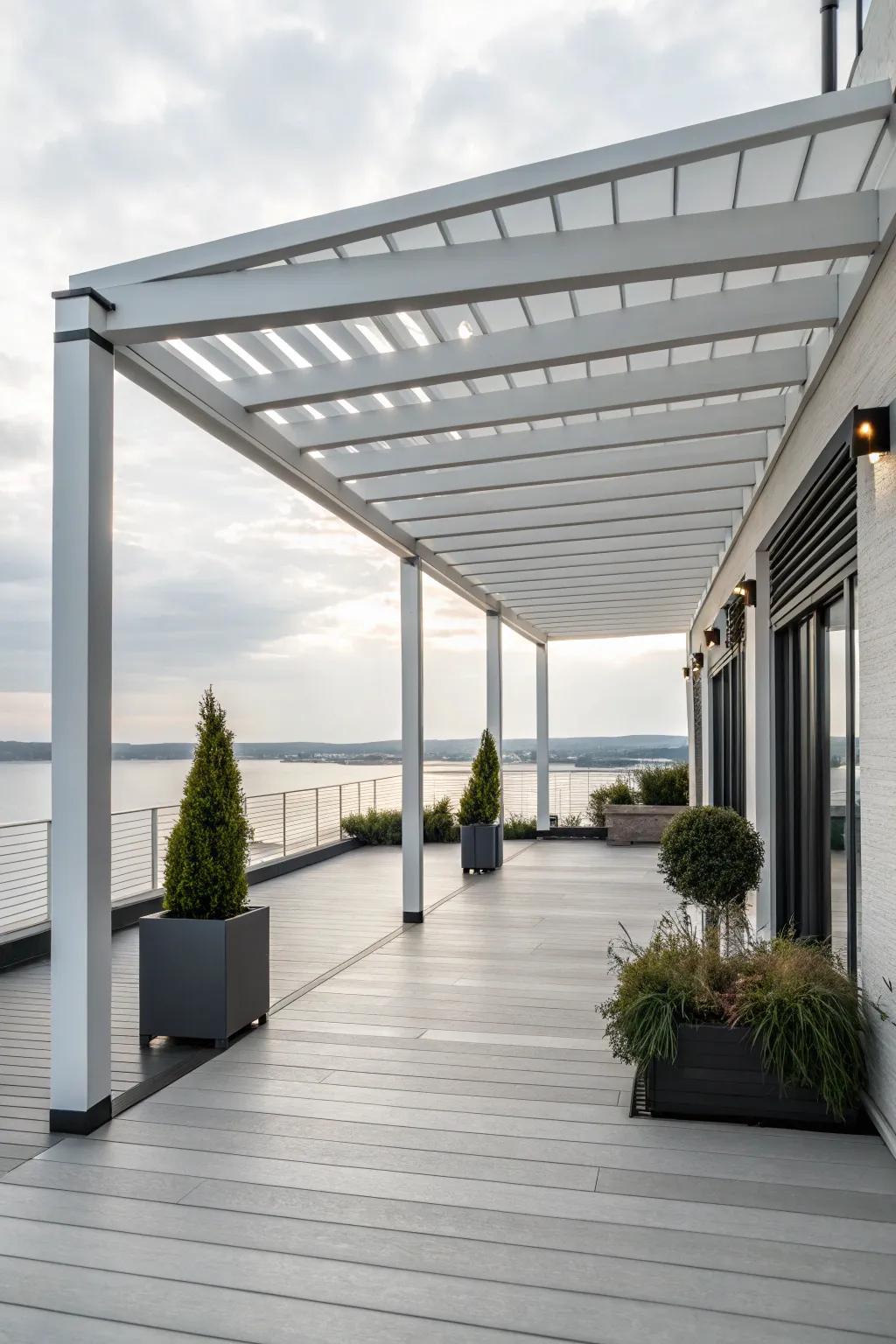 A contemporary pergola with minimalist design, offering a sleek appearance.