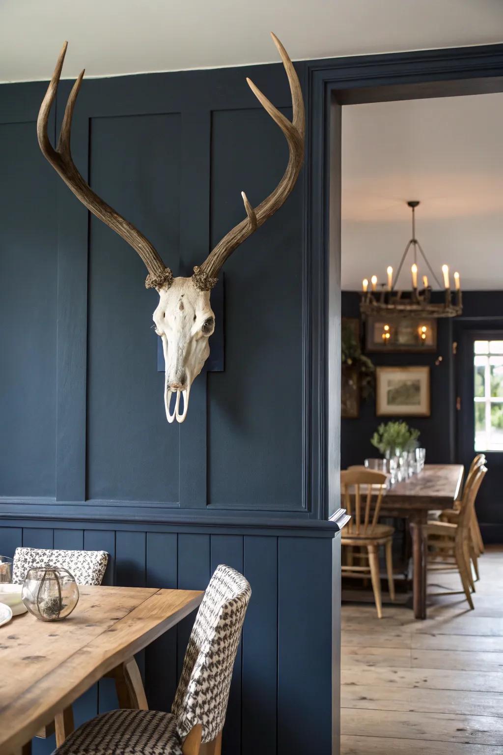 A clashing hue foundation makes a deer skull display noticeable.