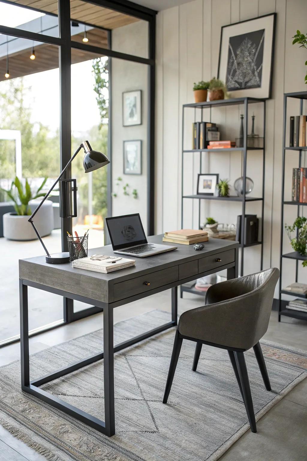 Charcoal desks blend elegance with modern style.