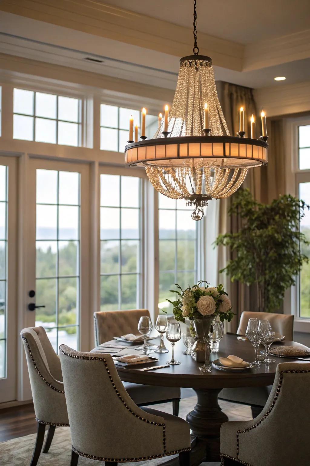 Chandeliers impart an element of elegance and complement window styles beautifully.