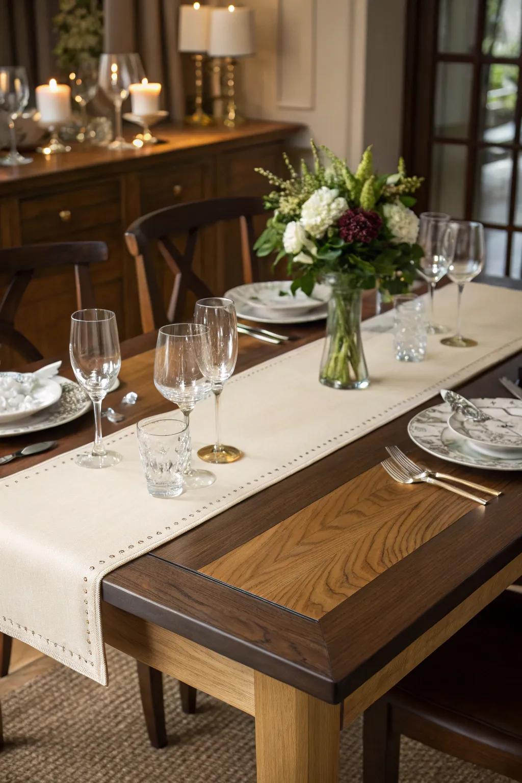 Dual-tone finish accentuates the table's singular artistry.