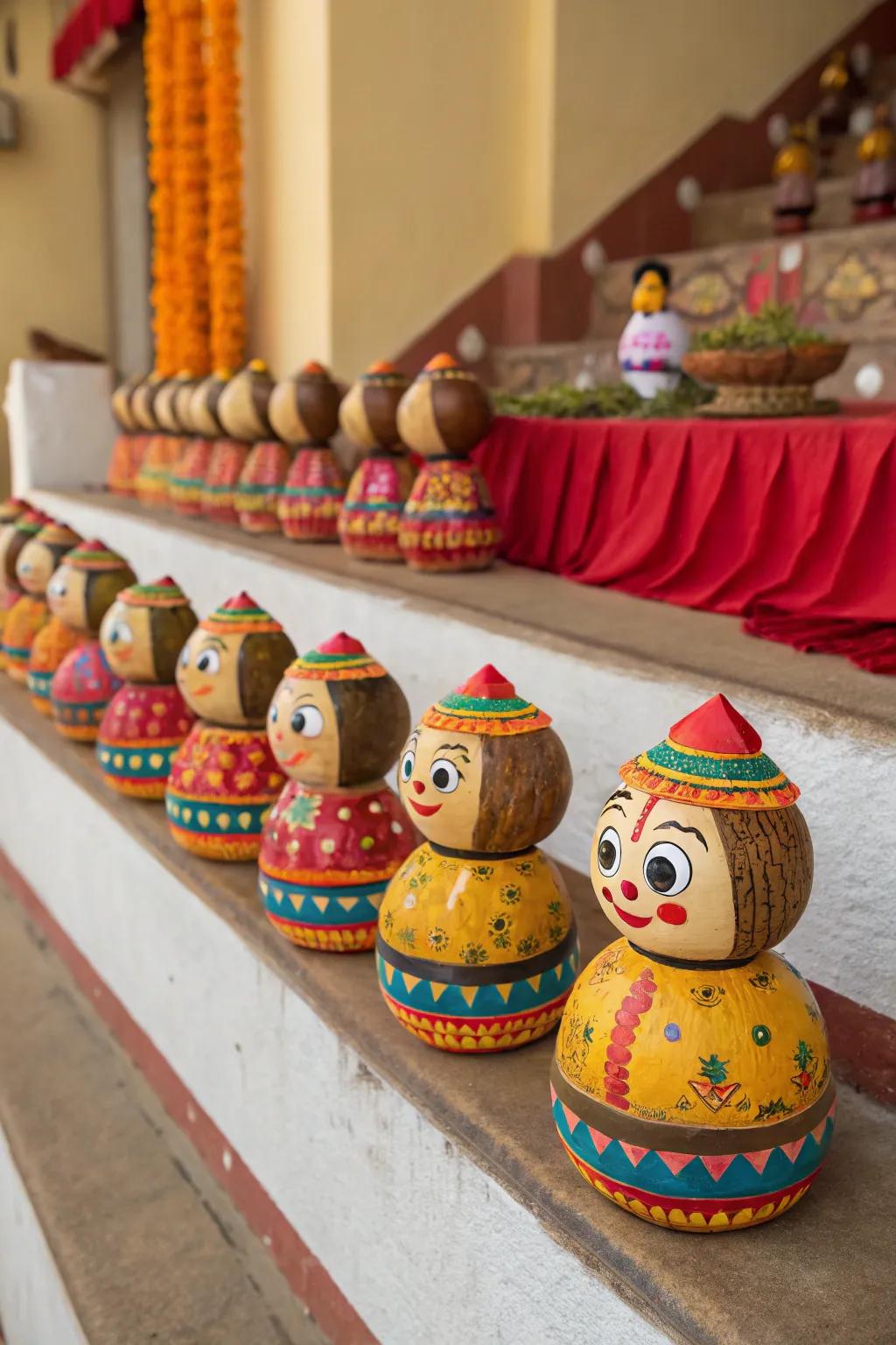 Figurines fashioned from coconut husks impart an eco-conscious panache to Golu.