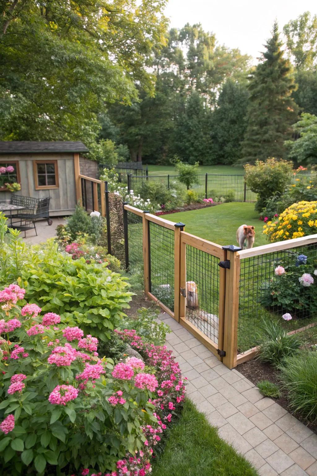 A garden-integrated fence merges harmoniously with nature.