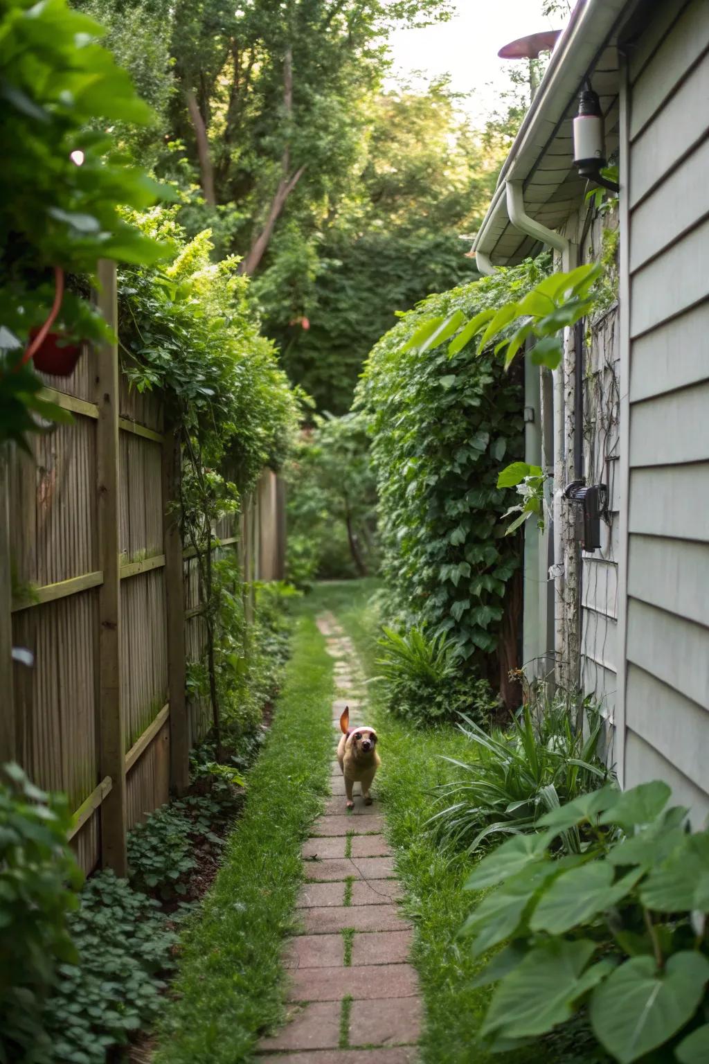 Make the most of narrow spaces for a cozy dog run.