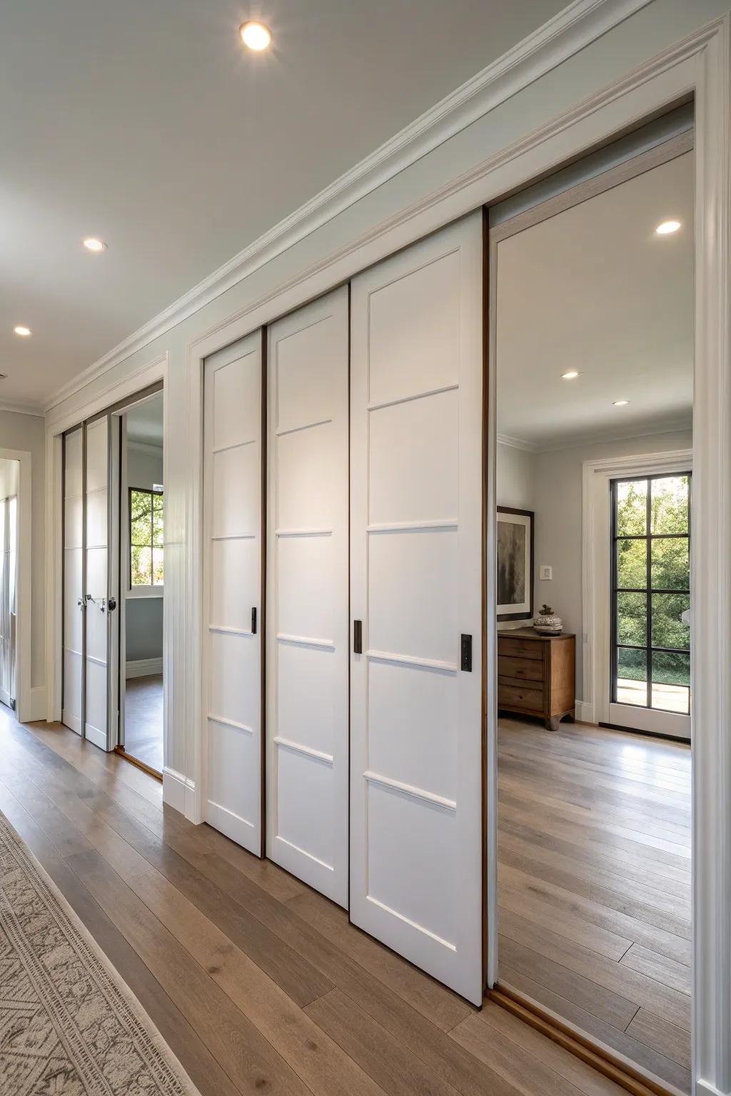 Accomplish a pristine aesthetic utilizing pocket doors.