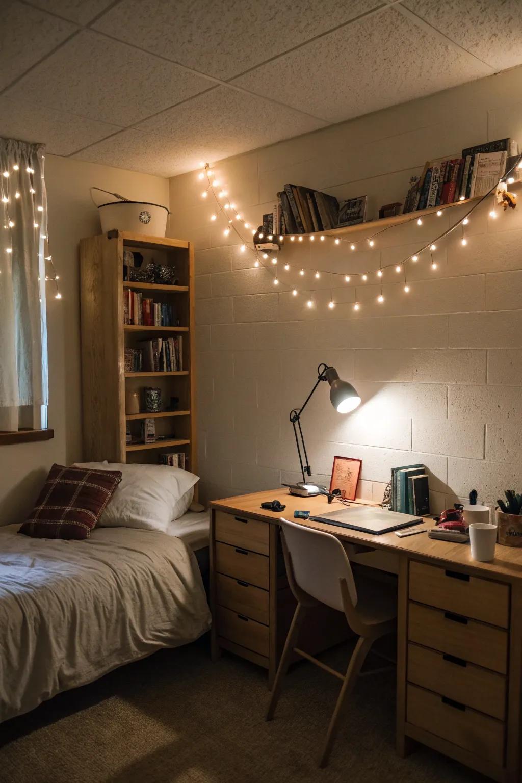 A university residence showcasing subtle illumination, designed to foster a warm and inviting ambiance.