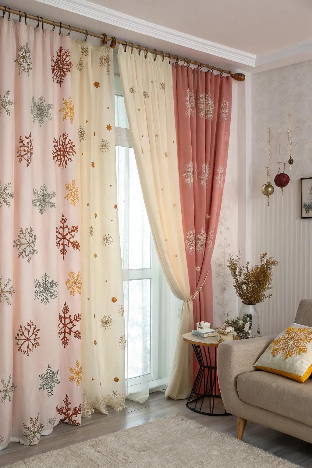 Seasonal curtain rotations maintain a vibrant and updated decor.