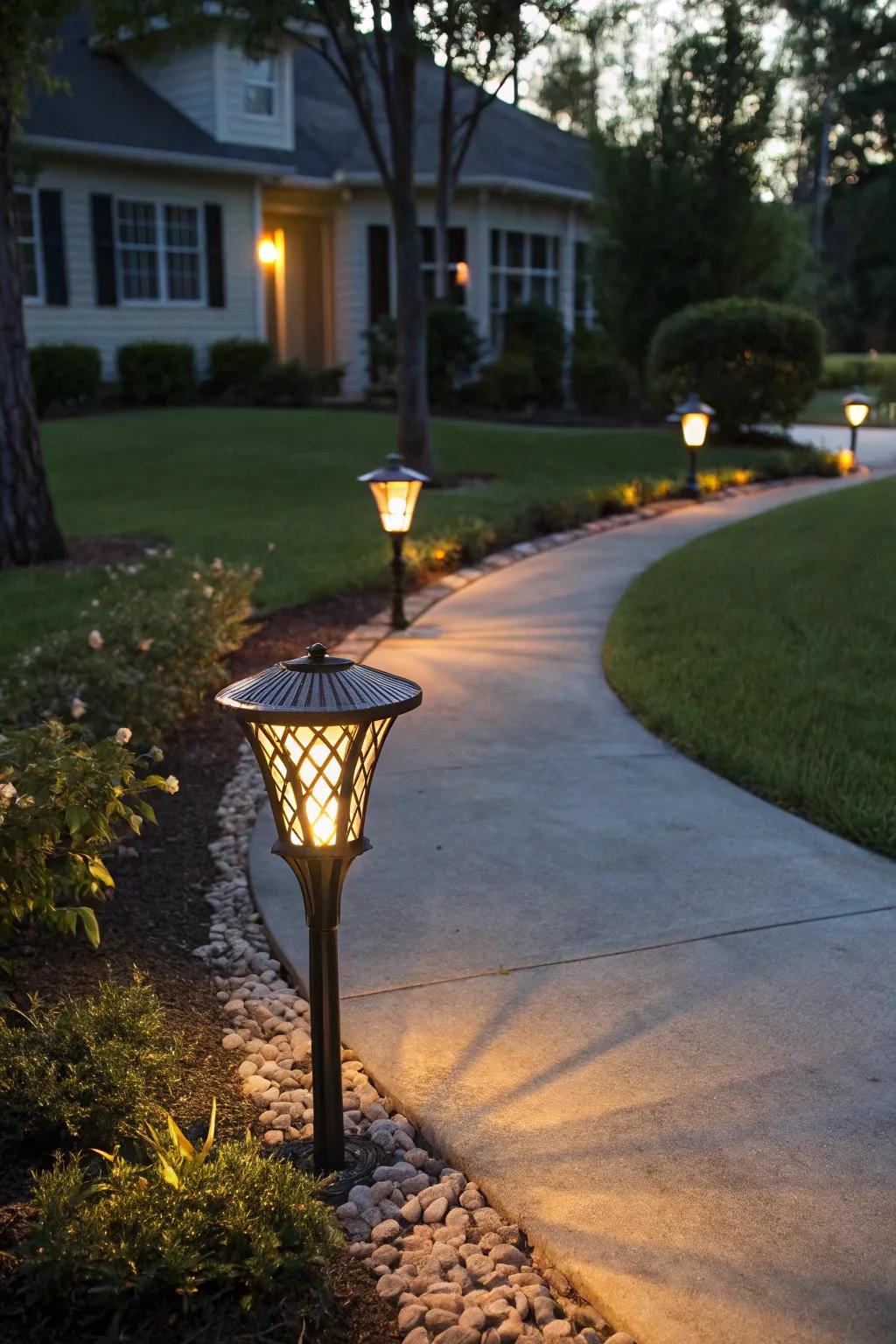 Lighting can morph driveways into enchanting nighttime features.