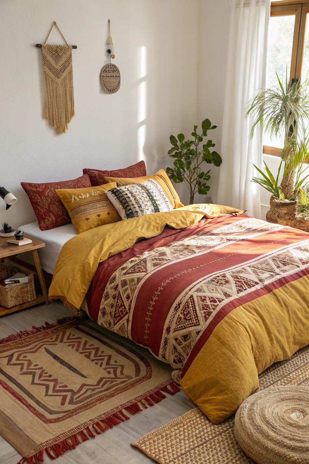 Convert your bedroom into a peaceful escape with bedding in restful earth tones.