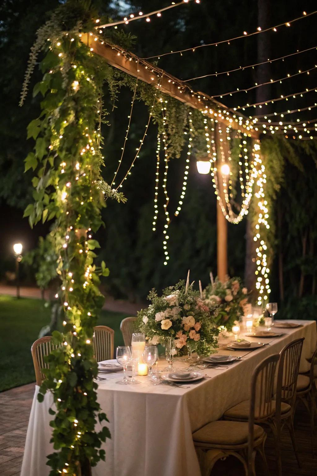 Fairy lights contribute a trace of magic to this arrangement.