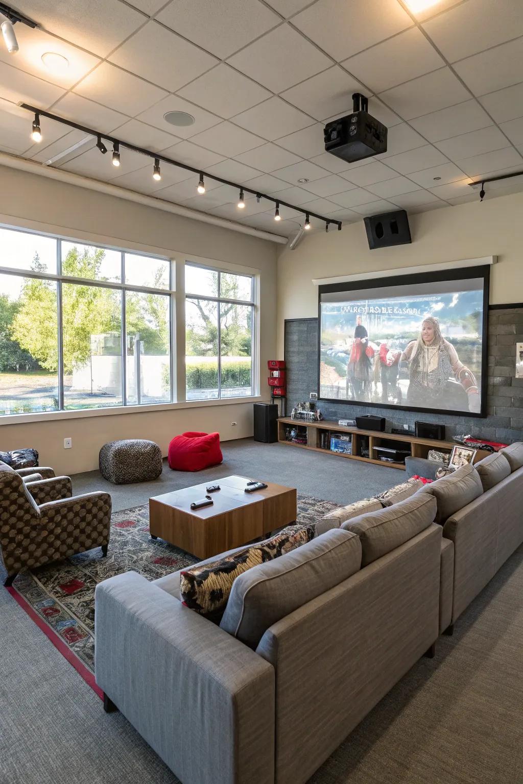Adaptable entertainment spaces cater to diverse needs, from film screenings to gaming sessions.