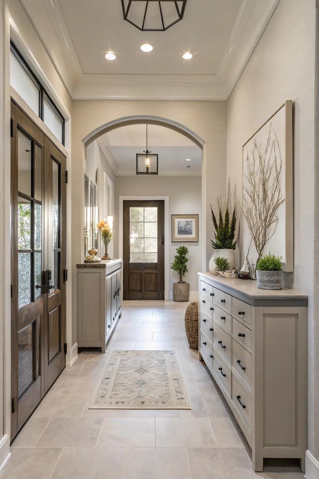 Coordinated finishes cultivate an aesthetic of seamlessness and unity within your entryway.