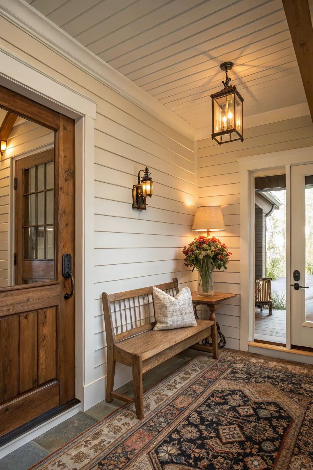 Establish a cozy ambiance using authentic plank paneling.