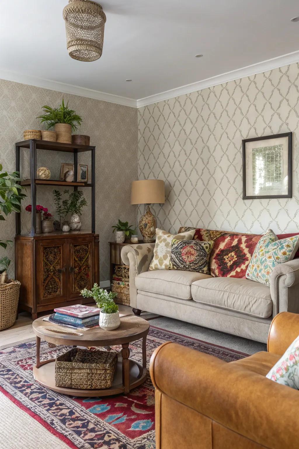 Fabric wallpapers with texture enhance the warmth and dimensions of your living space.
