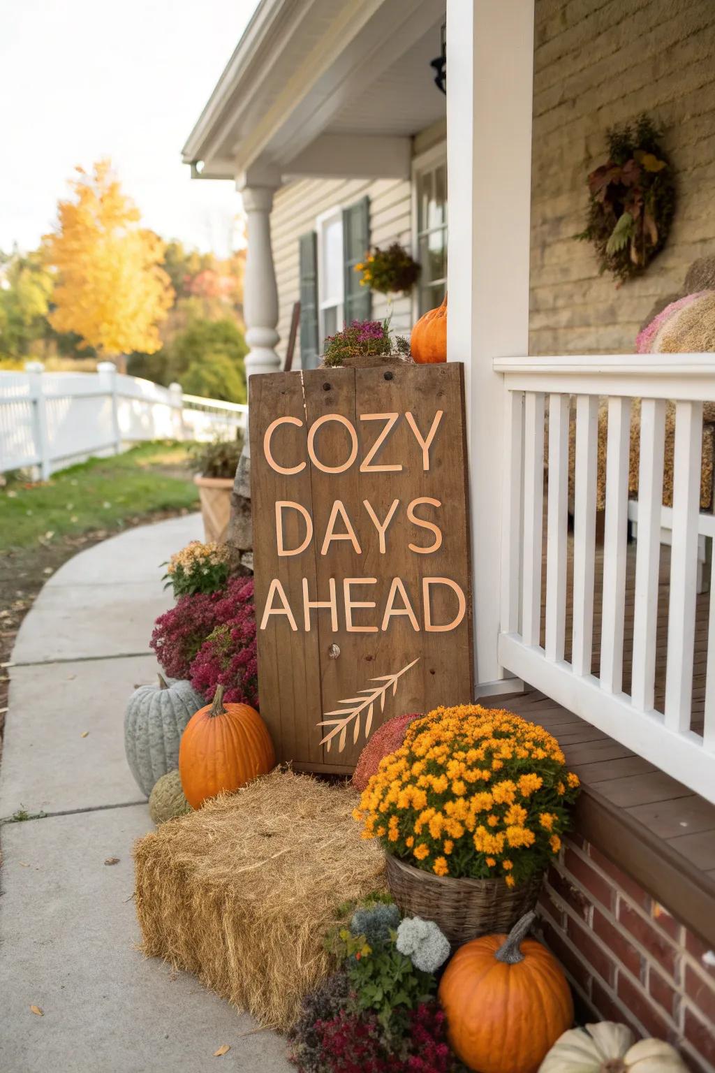 An attractive fall-themed inscription warmly receives visitors.