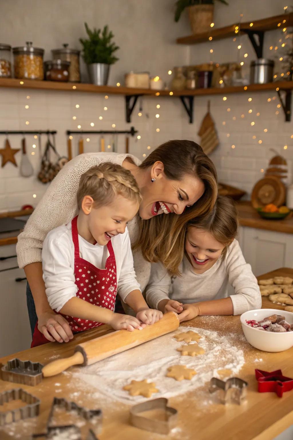 Spontaneous moments in the kitchen capture the delight of holiday baking together.