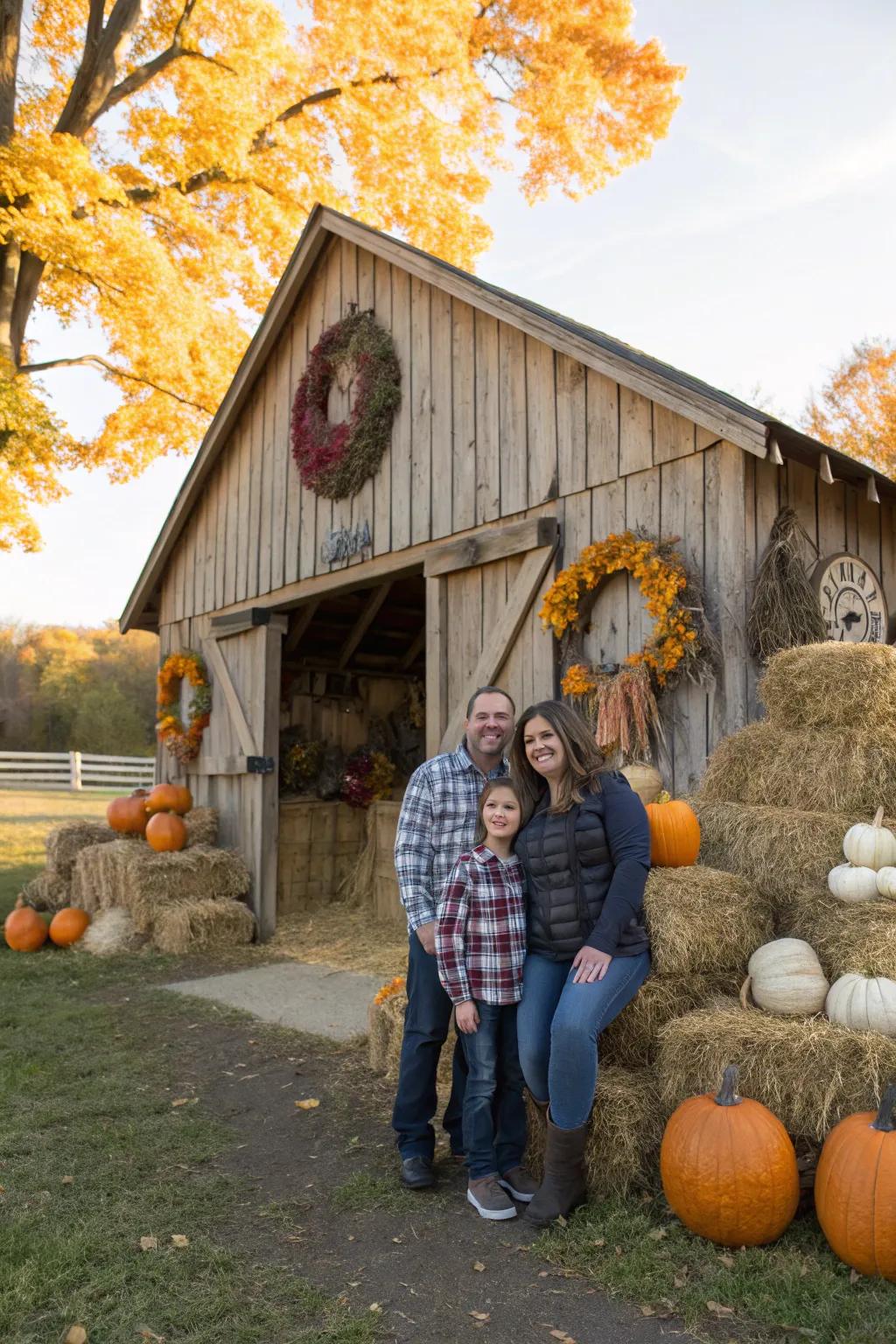 A pastoral shelter proposes a picturesque and timeless ambiance for family images.