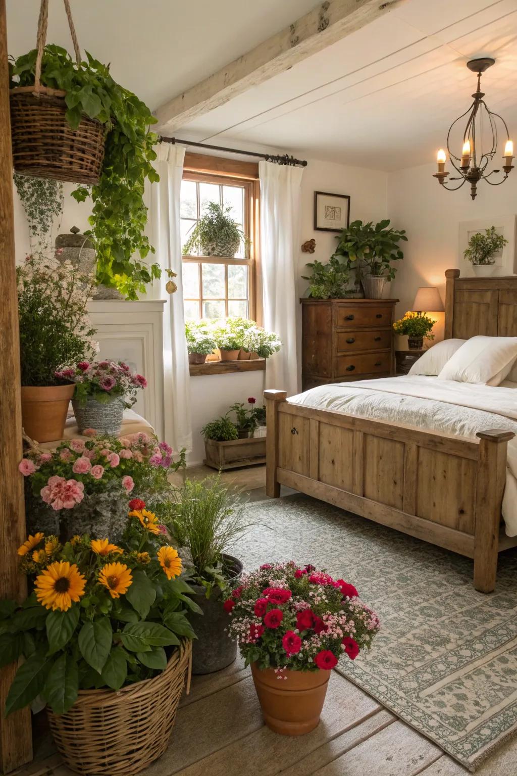 Elements of nature breathe vitality and tranquility into the farmhouse bedroom.
