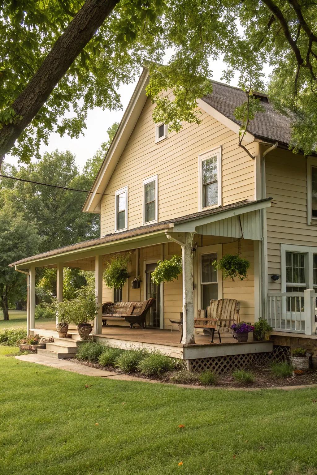 Inviting beige introduces enduring charm to this farmhouse.