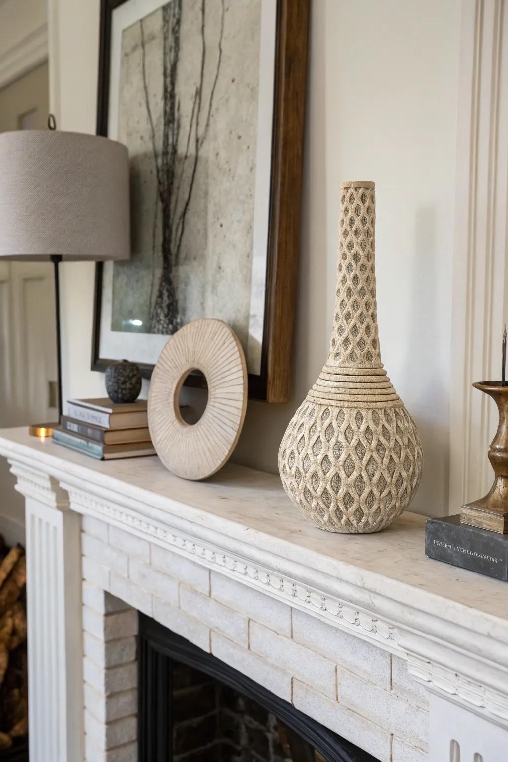 A sculptural piece serves as a point of focus, injecting creative flair.