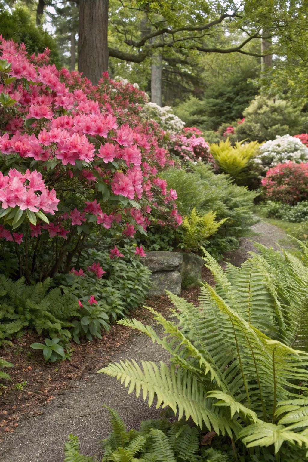 Cultivate depth and texture with azaleas and complementing foliage.