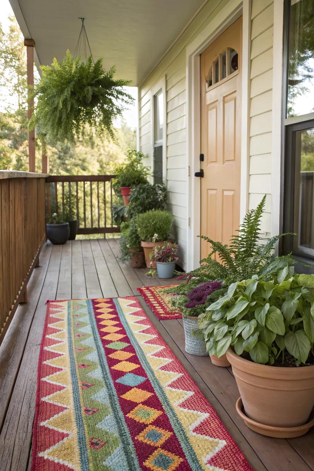 Achieve harmony in your entryway by aligning your rug with nearby decorative elements.