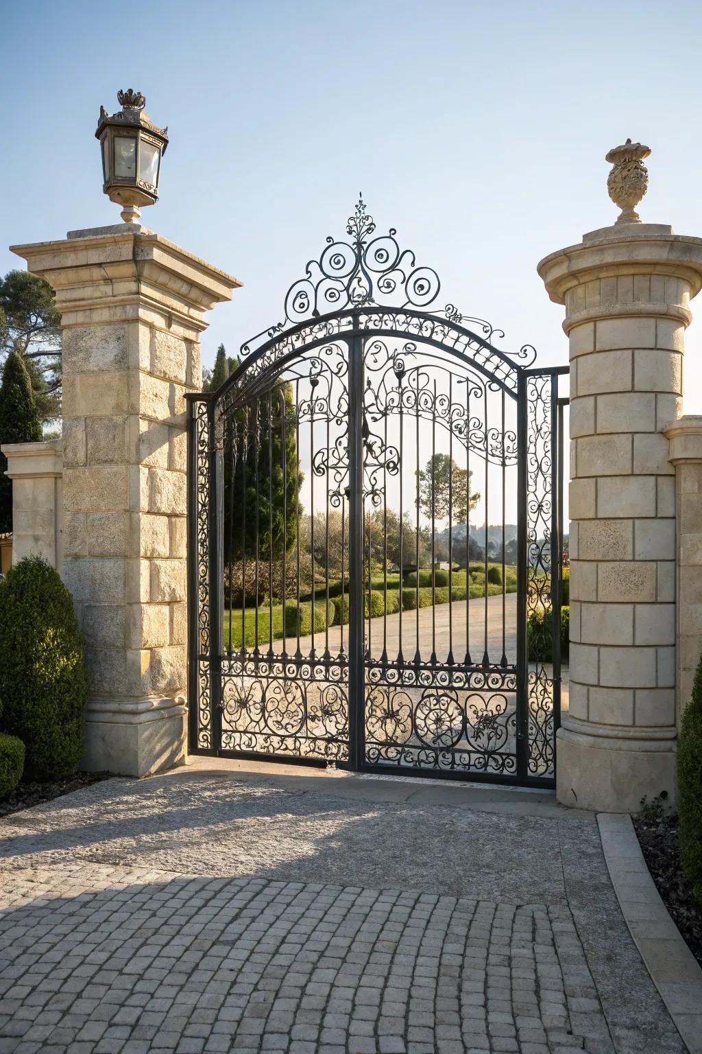 Wrought iron gates imbue any entrance with an aura of classic allure.