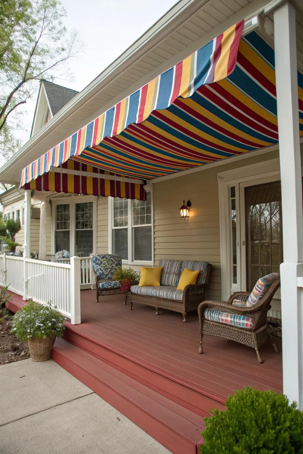 Canvas shelters in audacious motifs inject merriment into your veranda scheme.