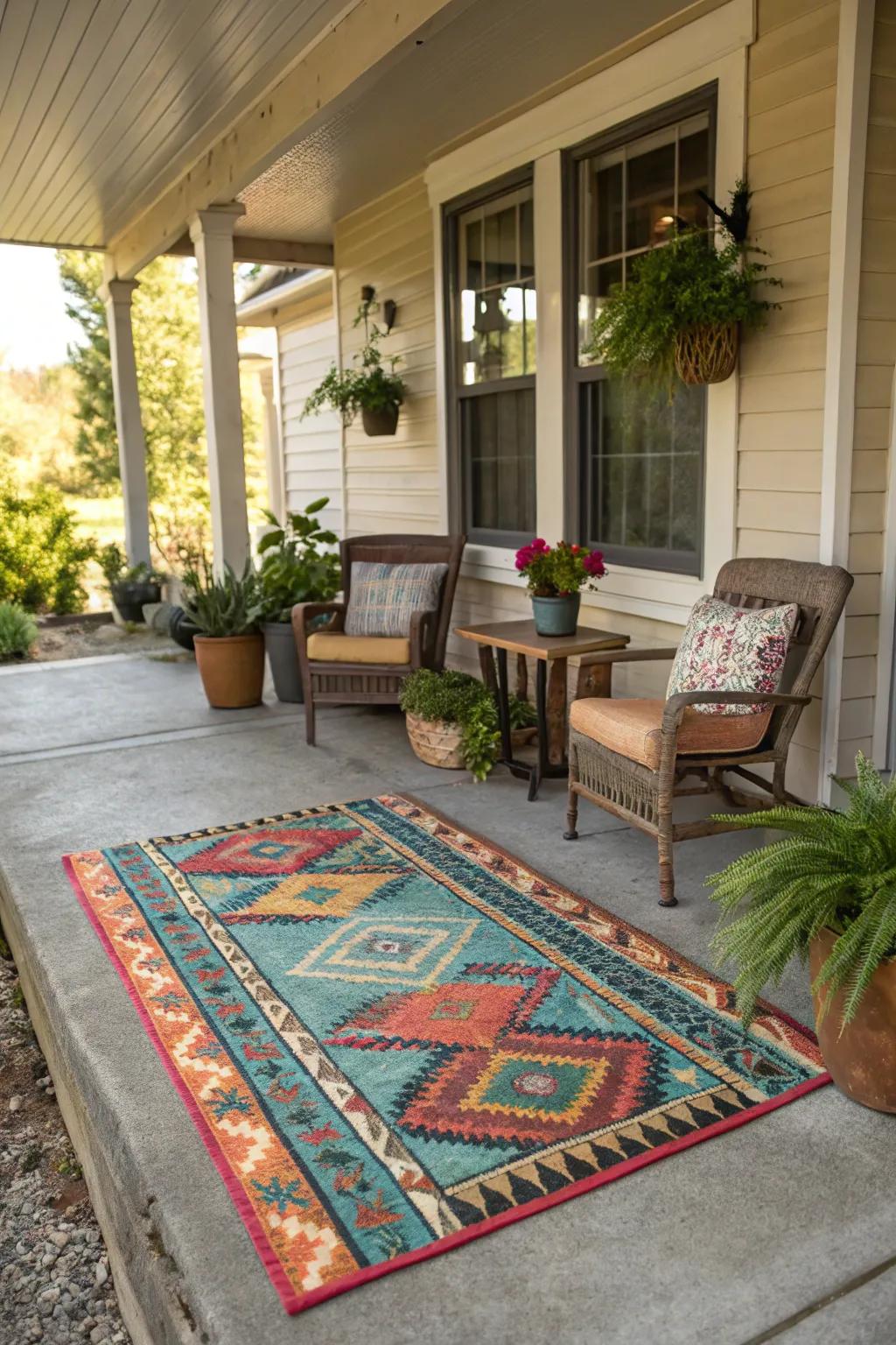 Outdoor carpets introduce warmth and style.