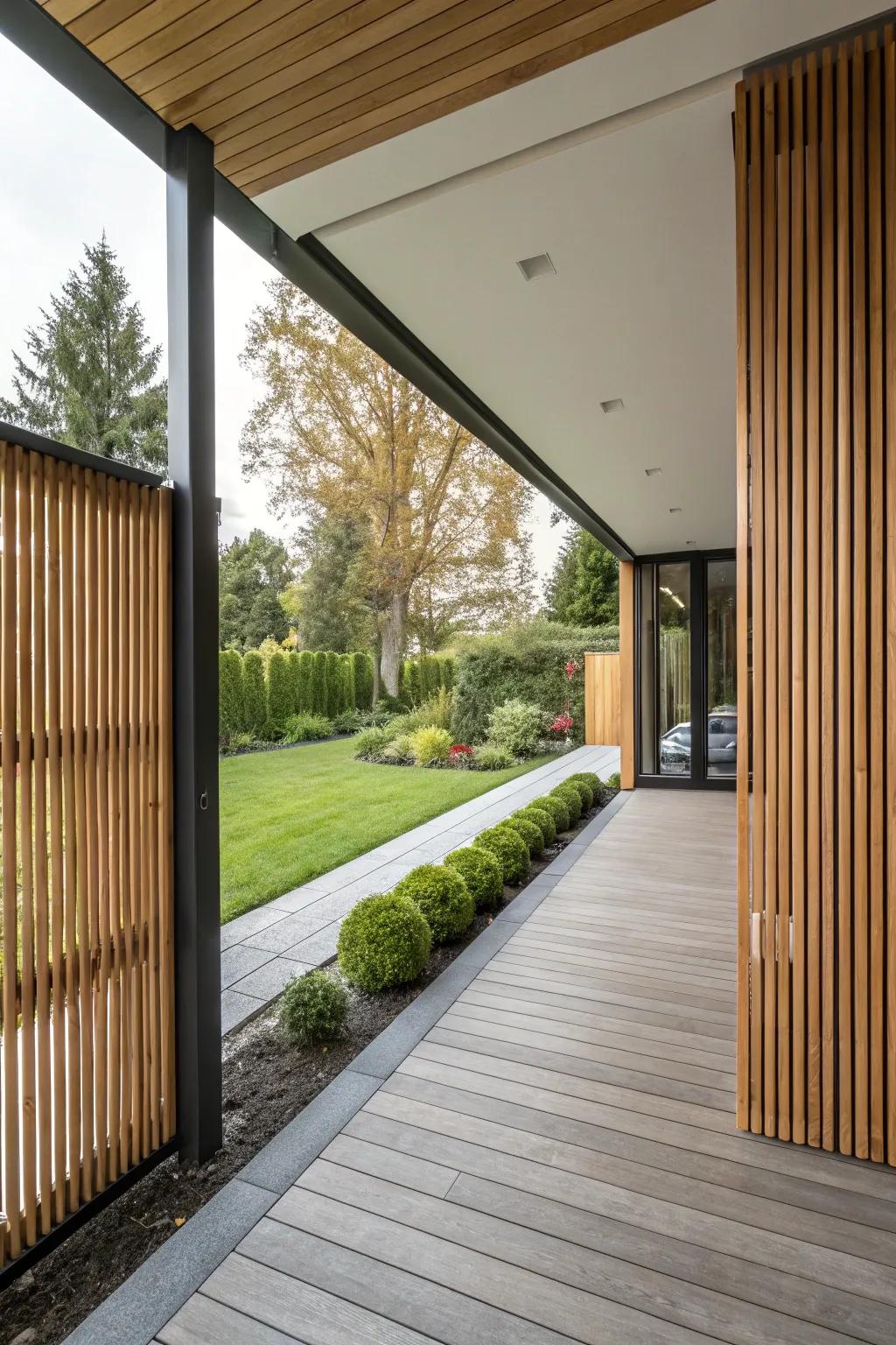 Cedar timber paneling delivering a stylish and private porch setting.