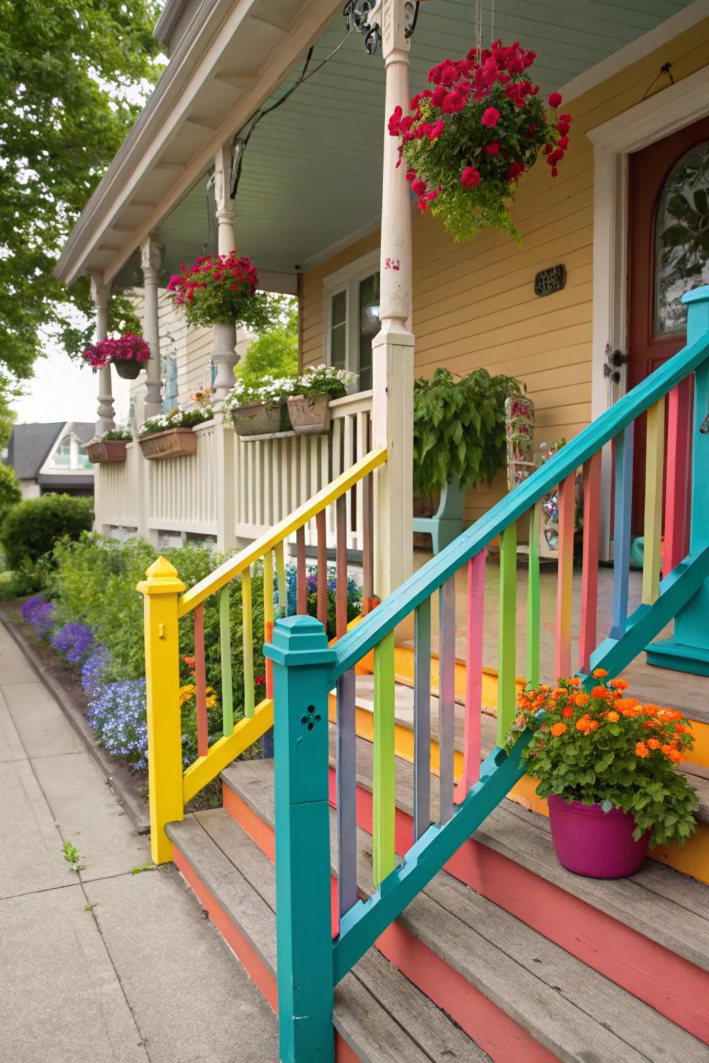 Vibrant DIY painted railings showcasing personal style