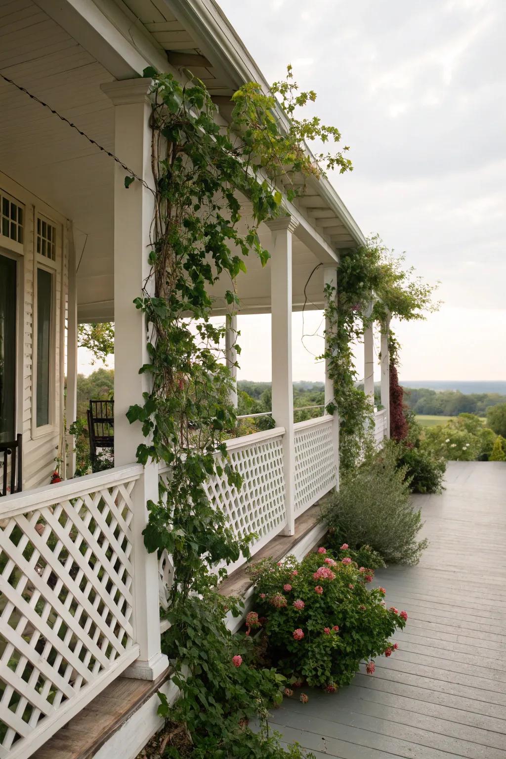 Lattice panels rendering partial shade and aesthetic charm.