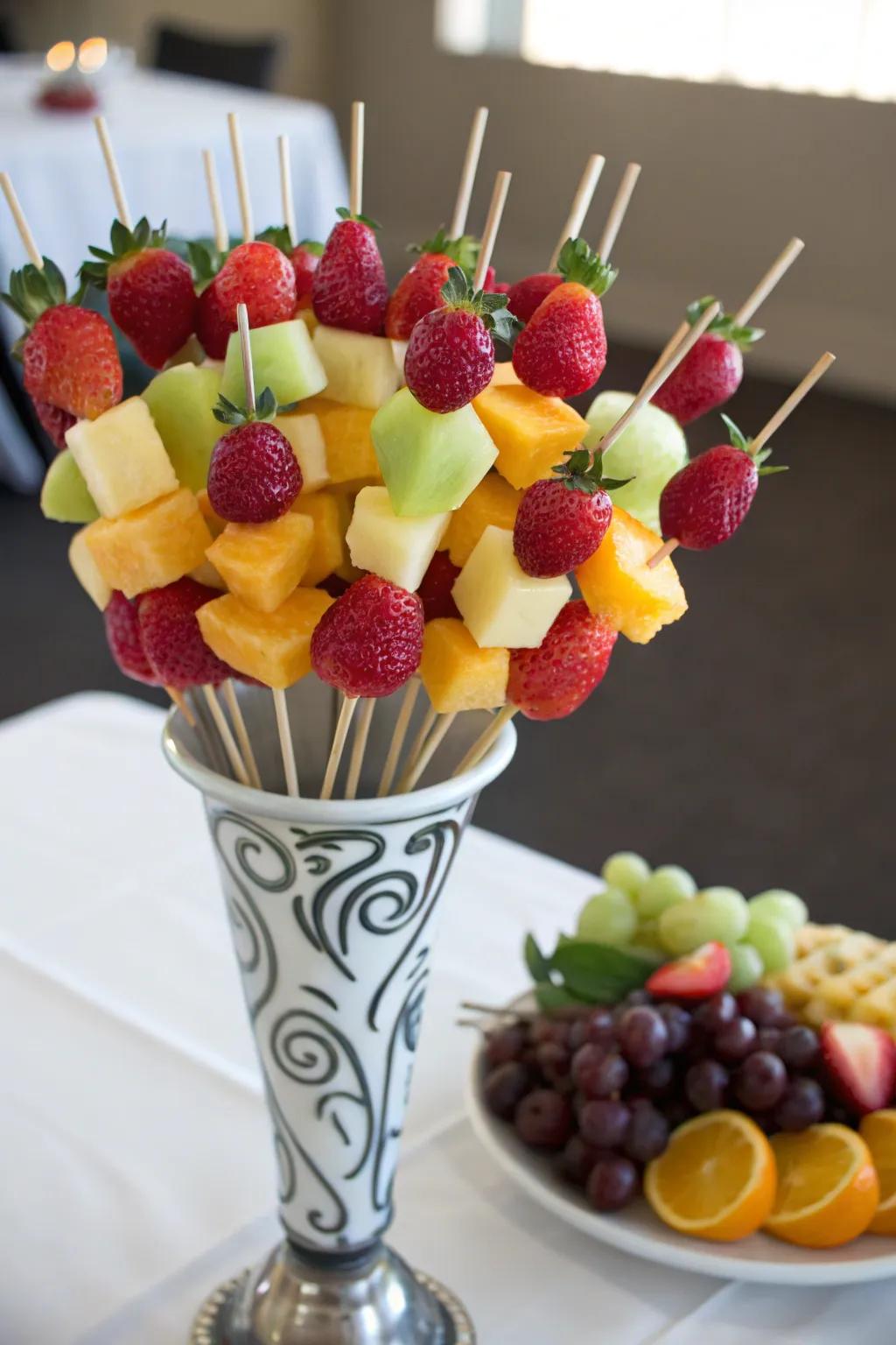 A remarkable fruit skewer spectacle, ideally suited for unceremonious assemblies.