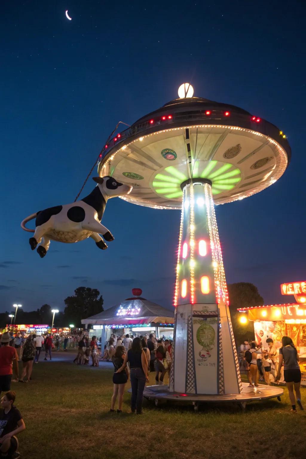 UFO totems with radiant lights add a whimsical touch to nighttime events.