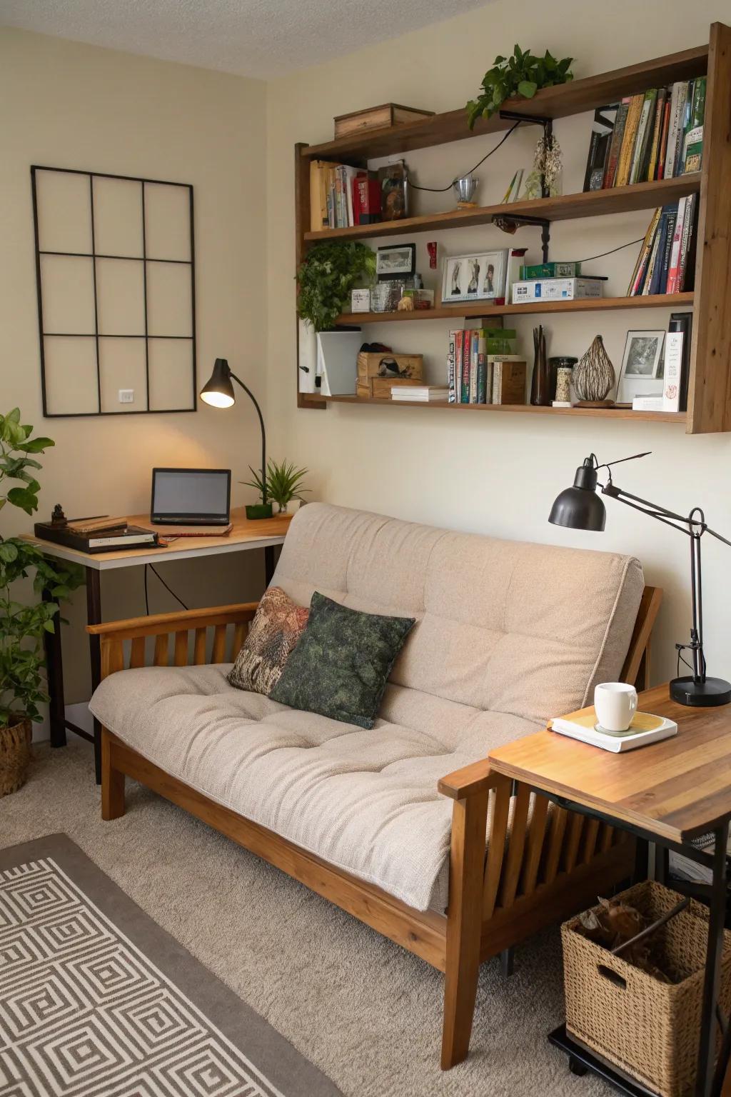 A reading nook offers a perfect spot to unwind during breaks.