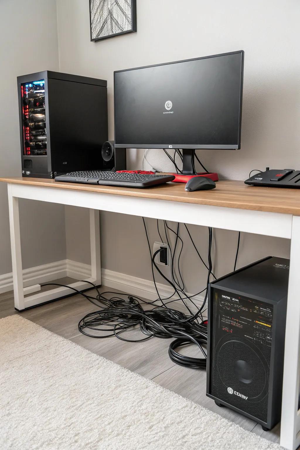 Organized wires contribute to a refined gaming ambiance.
