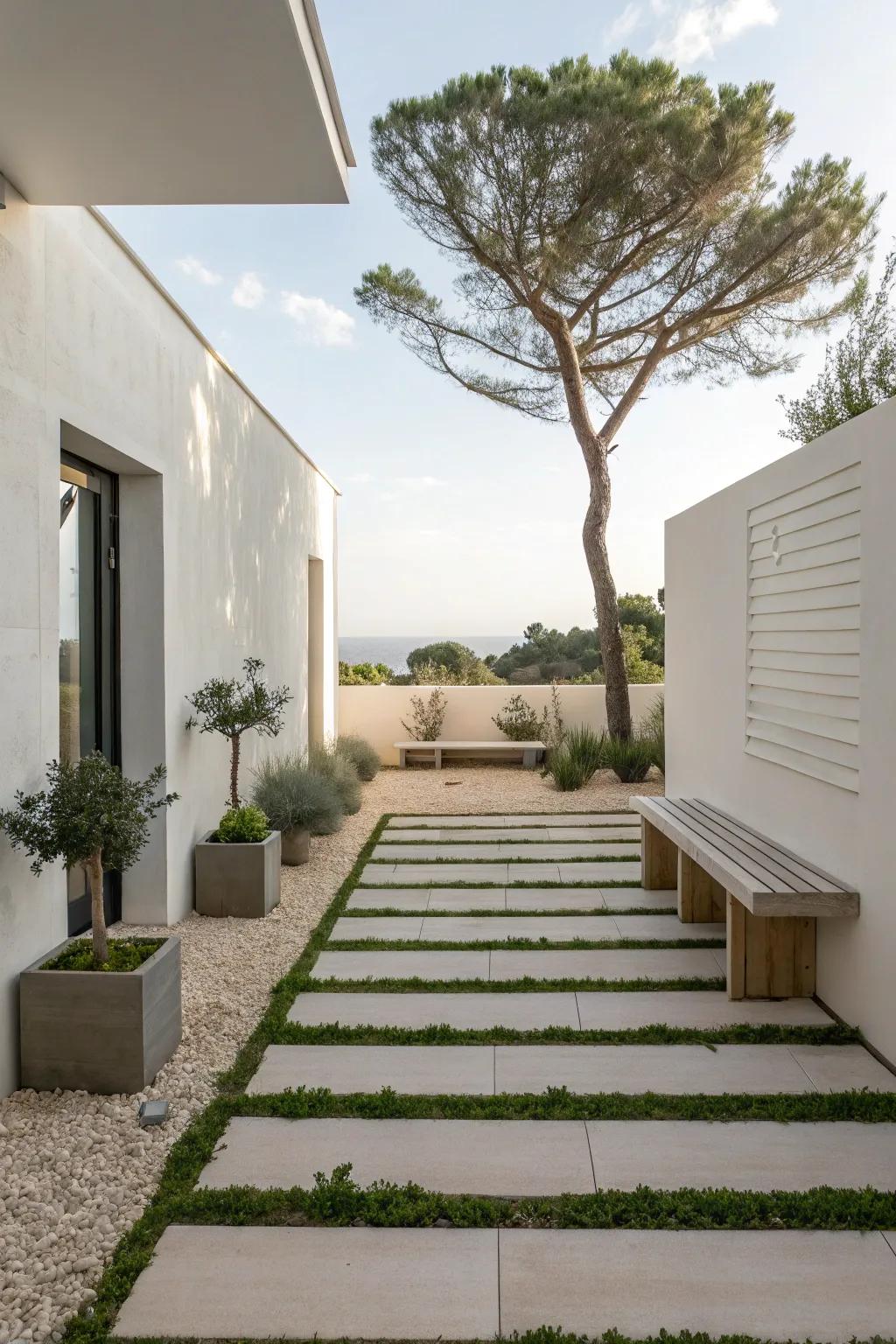 A serene exterior space delivering a minimalist design.